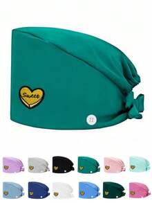 1 pezzo Cappellino da lavoro per donne in materiale di poliestere con stampa digitale a motivo a cuore del marchio, regolabile con elastico, adatto per medici, infermieri, saloni di bellezza, cliniche veterinarie, addetti alle pulizie e personale di servizio - Multicolore - Visualizzare 6