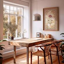 1幅复古莫卧儿花卉拱门帆布墙画海报，东方植物印花墙饰，宫廷壁画风格传统艺术品，经典大地色系艺术，适用于房间装饰、客厅装饰、卧室装饰、家居装饰、海报、墙画、复古装饰、文化花卉设计。 - 彩色 - 查看 5