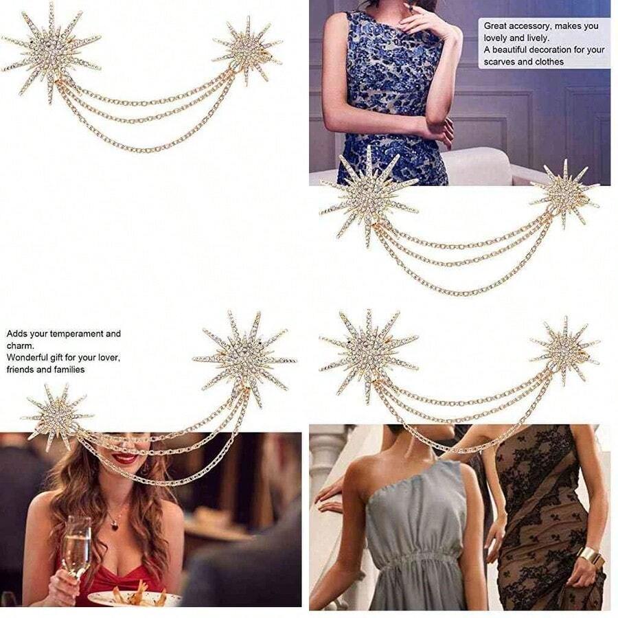 Leoon Broche de mujer, broche de cadena de borla de aleacin de moda con forma de copo de nieve broche para ropa vestido decoracin joyera - como se muestra en la figura - Ver 1