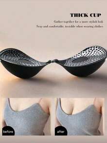 1pc Black Silicone Lift Bra Pad, Thickened Adhesive Invisible Lift Bra, Backless Strapless Bra - Suitable For Small Bust - Multicolor - View 2