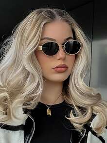 Oval Metal Frame Women's Fashion New Y2K Streetwear Polygonal Glasses - M12 Gold Tea 1 Pair M12-2 Gold Gray 1 Pair - View 10