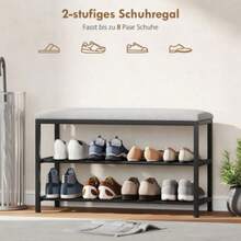 Shoe Bench With Seat, Bench With Storage Space, Shoe Rack With 2 Open Compartments, Bench 81 X 31 X 50 Cm Black - Màu Xám nhạt - Xem 6