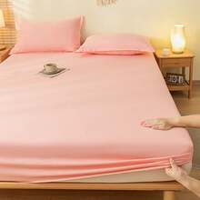 1 buah Sprei Fitted Warna Polos, Pelindung Kasur, Penutup Kasur untuk Tempat Tidur, Lembut dan Bernapas, Untuk Semua Ukuran Tempat Tidur - Twin, Full, King, Queen Size. Sprei dengan Kantong Dalam Hingga 11,8 Inci. Tekstil Rumah Tangga Bebas Kerut, Lebih Baik untuk Tidur, Dapat Dicuci dengan Mesin. Ukuran King, Queen, Full, Twin. - warna giok - View 5