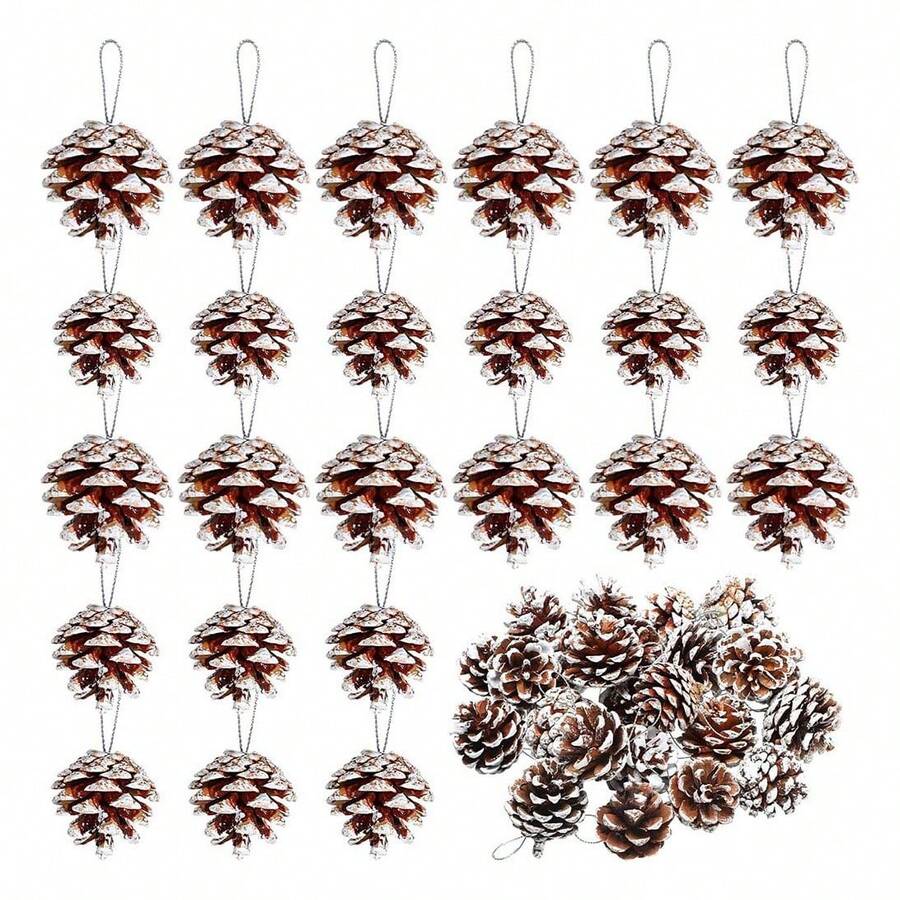 Tendencia60pzs Piñas De Pino Navidad Navideñas Árbol Adorno Blanco Blanco Marrón Piñas De PinoCalidad premium - Blanco Marrón - Ver 1