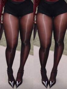 1pc Plus Size Shiny Leggings 20D (XS-5XL) - Black High Gloss Skinny Pants, Slimming & Lifting, Sexy & Versatile - Black - View 5