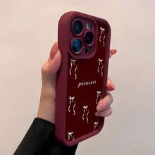 Estuche para teléfono con espejo con patrón de lazo de princesa También se puede usar como espejo y es compatible con  17,  16 Pro Max,  15 Pro Max,  13 y  12 Hecho de TPU, brinda protección contra golpes y caídas Es un regalo encantador para familiares, amigos, princesas jóvenes y una opción encantadora para cumpleaños, vacaciones u ocasiones especiales. - Burdeos - Ver 4