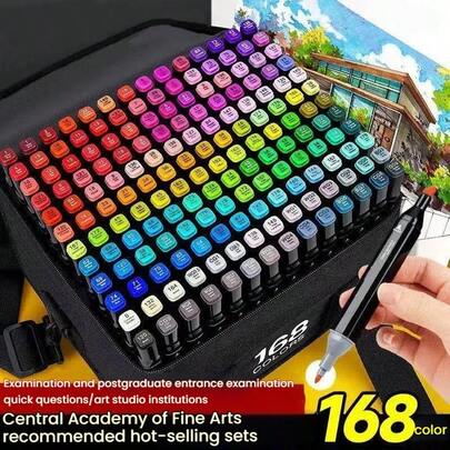 168 Colors Dual Tip Markers, Fine And Broad Nibs, Suitable For Adults, For Painting, Sketching, Highlighting, School & Office Supplies, High-Quality Vivid Ink, Quick-Drying And Non-Bleeding, Ideal For Back To School Season