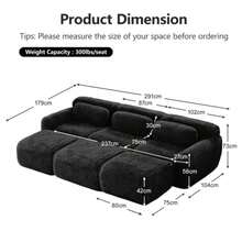 Boneless Cloud Sofas, Weicher Flauschplüsch-Stoff, Modulares Schlafsofa mit 3 Ottomans, 3-Sitzer-Sofas, Bequemes Sofa für Wohnzimmer,Schwarz - Schwarz - Übersicht 2