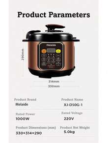 Olla a presión eléctrica multifunción Melaide de 5L, 1000W de alta potencia, funciones preestablecidas, mantener caliente con un solo toque, temporizador de 24 horas, pantalla LED, carcasa de metal, olla interior de aluminio, revestimiento antiadherente, ideal para uso doméstico - Enchufe EU Tipo E(220-240V) - Ver 9