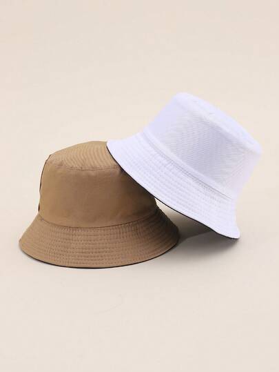 2pcs/Set Solid Color Casual Reversible Sun Protection Outdoor Vacation Bucket Hat, Fashion Versatile