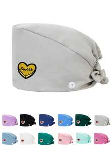 1 pezzo Cappellino da lavoro per donne in materiale di poliestere con stampa digitale a motivo a cuore del marchio, regolabile con elastico, adatto per medici, infermieri, saloni di bellezza, cliniche veterinarie, addetti alle pulizie e personale di servizio - Multicolore - Visualizzare 7