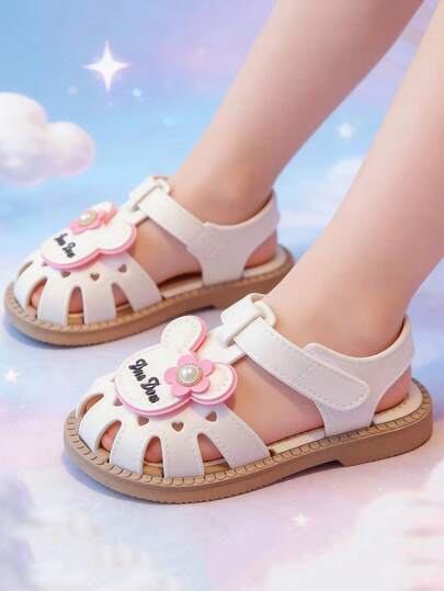1 Pair Kids Closed Toe Sandals, Cartoon Toddler Shoes, Soft Non-Slip Beach Shoes, Quick Dry & Fashionable, Suitable For Beach And Outdoor Activities, Adjustable Hook And Loop Closure, Cute Style For Summer