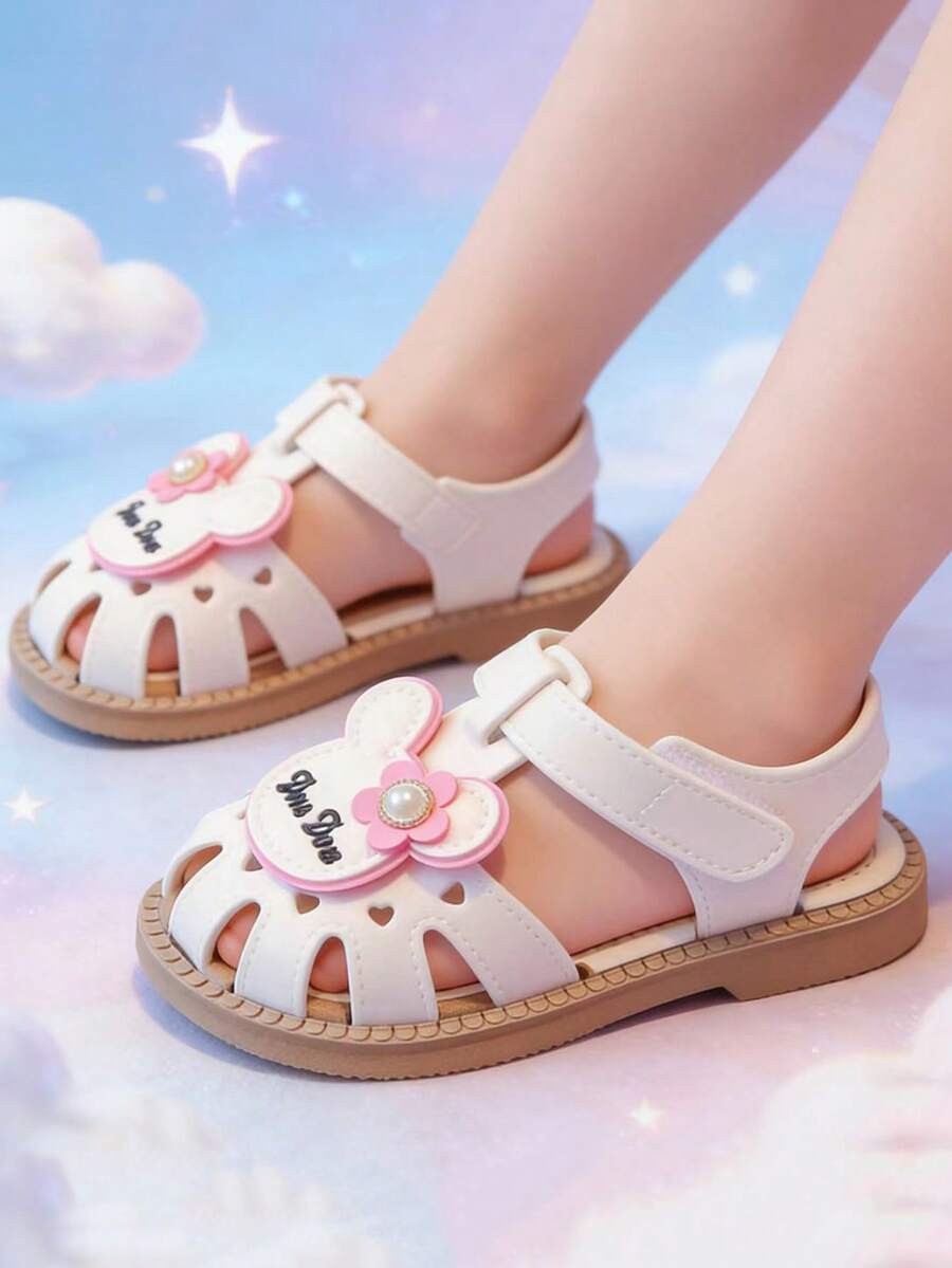 1 Pair Kids Closed Toe Sandals, Cartoon Toddler Shoes, Soft Non-Slip Beach Shoes, Quick Dry & Fashionable, Suitable For Beach And Outdoor Activities, Adjustable Hook And Loop Closure, Cute Style For Summer