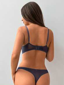 Aloruh 两件套/女士浪漫刺绣雪纺内衣套装，含带衬垫性感睡衣文胸和内裤，3/4罩杯，性感蕾丝，图案蕾丝，秋冬季，圣诞节，派对，新年，蓝色蕾丝秋冬内衣套装 - 藍色 - 查看 7