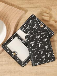 Schwarze Schleife Liebes Muster Mini Geldbörse Tasche Portemonnaie Mode minimalistisch Kartenhalter schlank leicht tragbar für Bargeld, Ausweis, Kreditkarte, Münzfach als Geburtstagsgeschenk, Jahrestags-Geschenk für Liebhaber, Frauen, Mädchen, Teenager, Studenten, Schüler, Männer - Schwarz - Übersicht 6