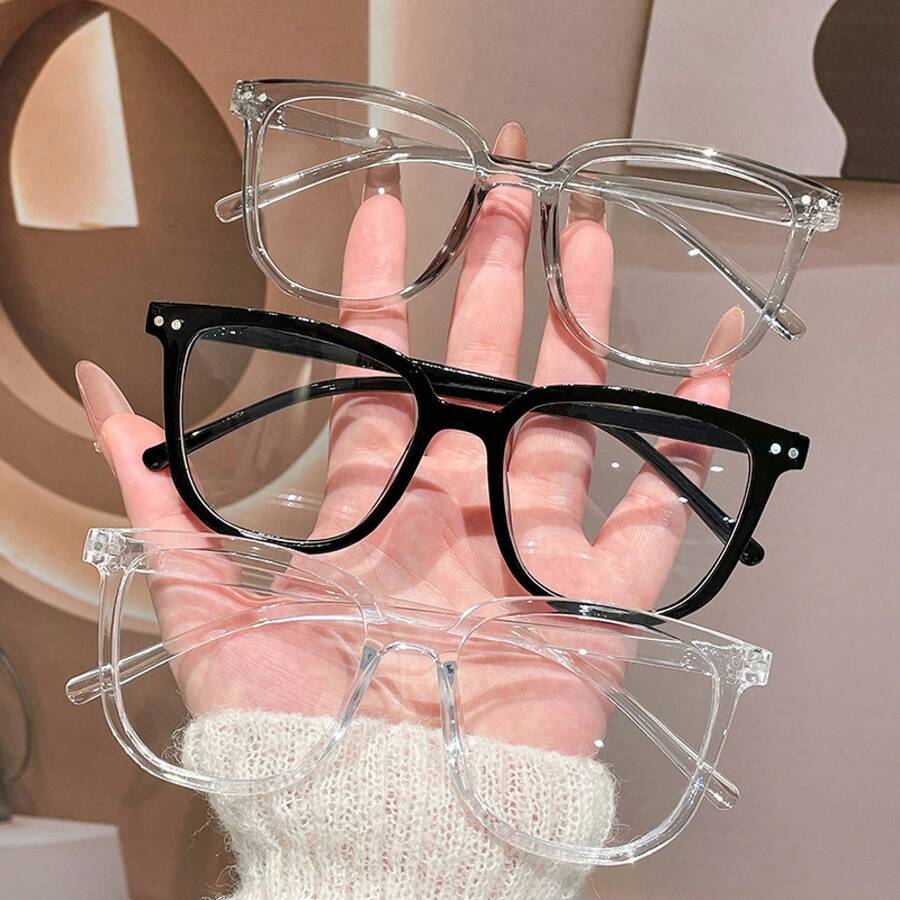 1 Pair Of Unisex Decorative Glasses - Anti-Glasses - Fashionable Campus Style, Transparent Black Frame, Face-Lifting Design, Suitable Daily Use - màu đen - Xem 1