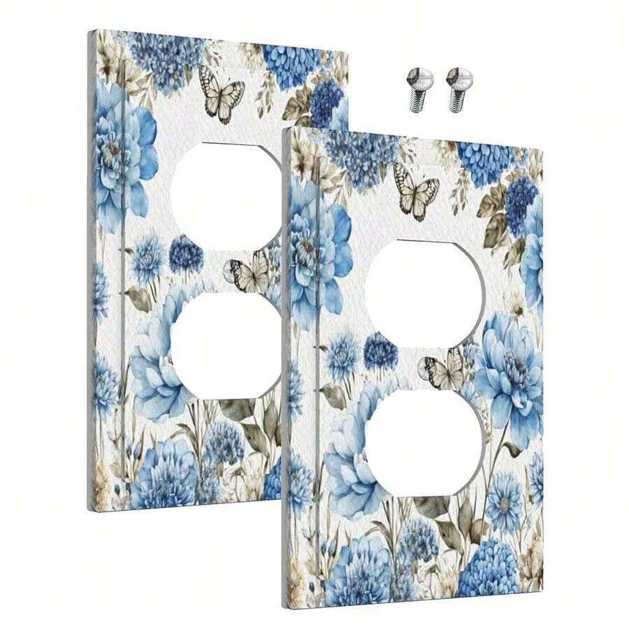 Outlet Covers Blue Iris Flowers Butterfly Botanical Floral Plant 1 Gang Duplex Light Switch Cover Plate Decorative Wall Plates Electrical Switchplate Receptacle For Bathroom Bedroom(2Pack) - 藍鳶尾花蝴蝶植物花卉植物 - 查看 1