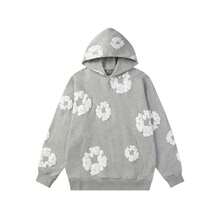 Harajuku Casual Loose Hoodie With Flower Print For Men And Women Unisex Long Sleeve Floral Pullover Versatile Casual Sweatshirt Menswear Tops Los Boyz Merch Sold Black  Spring/Fall    Loose    Pocket  Rib-Knit    Halloween  Christmas - 灰色 - 查看 9