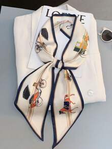 1pc Women's French Long Scarf With Carriage Print, Fashion Small Square Scarf, Neck Wrap For Spring, Summer And Autumn, Matching Shirts, Narrow Scarf, Ribbon Decoration - Multicolor - View 13