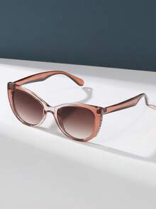 Women's Bohemian Cat Eye - Ombre Brown Plastic Frame Classic Fashion Glasses, Suitable For Women's Outdoor Travel, Beach Vacation And Daily Matching - 彩色 - 查看 3