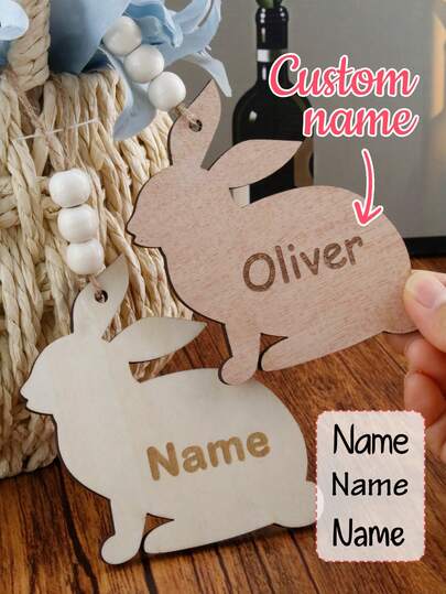 Custom Name Rabbit Sign, Easter Hanging Decor, Bunny Ornament, Spring Home Decoration Gift, Personalized Easter Wall Decor, Festive Holiday Gift Idea, Customized, Farmhouse Spring Accent, Customizable, Living Room Decor, Room Decor, Basket Stuffing