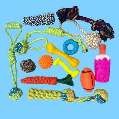 10pcs/Set Small Pet, Puppy, Kitten Chew Toys, Dog Toys, Happy Dog Toys, Includes Rope & Squeaky Toys, Plastic Toys, Suitable For Interactive, Teeth Cleaning For Medium & Small Dogs