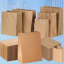 Conjunto de 40/20 sacolas de papel kraft marrom com alças, ideais para presentes, supermercados, lojas especializadas, encomendas, embalagens e uso doméstico.