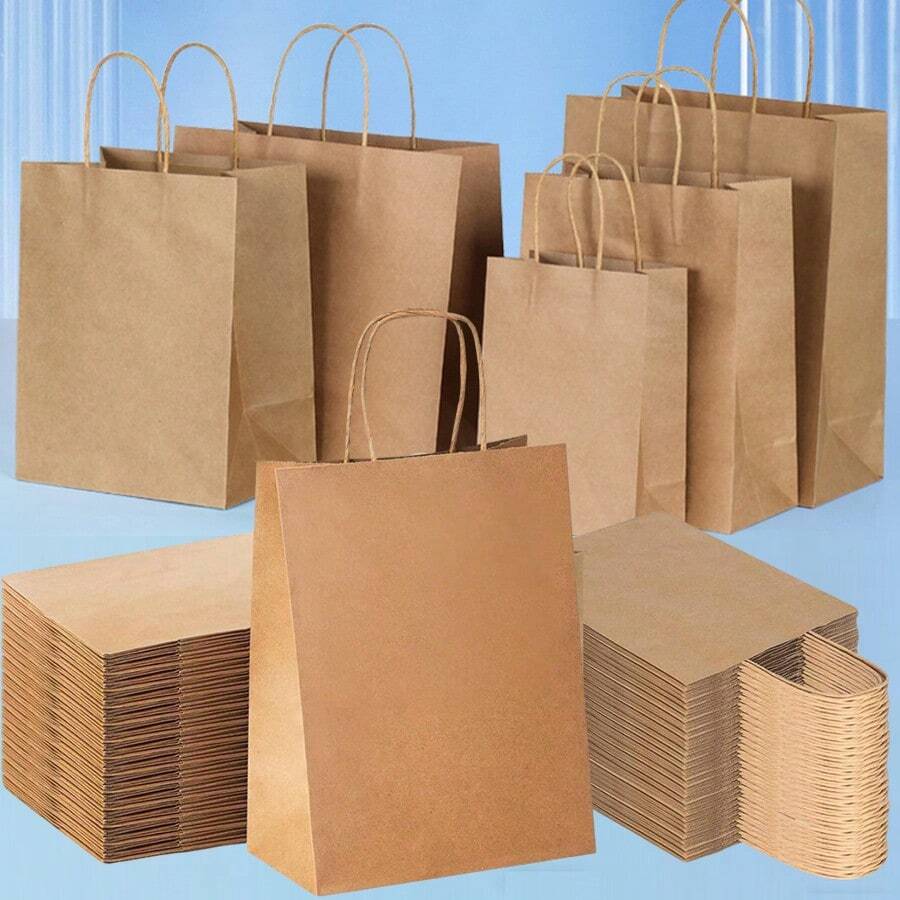 40/20个装棕色牛皮纸袋，带提手，礼品袋，适用于零售、杂货店、专卖店、包裹、包装和家庭厨房。 - 20pcs - 查看 1