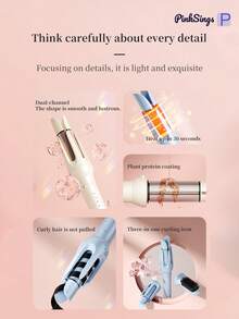 PinkSings 三合一多功能美发工具，自动卷发棒，配有2个陶瓷卷筒（32毫米、38毫米）和直发梳，卷发器和直发梳，3档温度可调，带定时器和负离子功能 - 黃色 - 查看 6