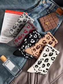 1/4 Paar Damen Leoparden Muster Lässig Knöchelsocken, atmungsaktiv & bequem, zufällige Farbe, geeignet für den täglichen Gebrauch und Ausflüge, für alle Jahreszeiten - Verschiedenfarbig - Übersicht 8