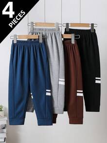 4条装儿童男童休闲抽绳裤，轻便日常裤，适合4-12岁儿童，春夏款 - 彩色 - 查看 1