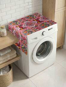 1 Floral Pattern Washing Machine And Refrigerator Dust Cover, Decorative Dust Cover, Flat Printing, Linen Material, Not Waterproof,Women's Day,Travel Essentials,Wedding Favours,Y2k,Bedroom,Car Accessories Women,Kitchen Decor,Wedding,Y2k,Party - Multicolor - View 10