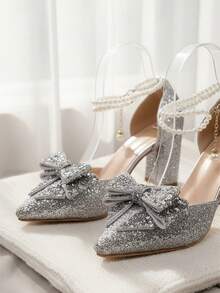 2025 New Pointed Toe Slingback High Heel Sandals, Elegant Lady & Bridesmaid Shoes - Silver - View 4