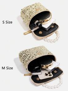 1件装女童时尚亮片优雅手提包，高端单肩斜挎包，玫瑰装饰五金珍珠系列包包，链条包，母女装，钱包，可调节肩带单肩包，适合日常、派对、旅行，理想礼物 - 珍珠蝴蝶手提包 - 查看 5