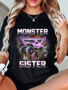 Cotton Graphic T-Shirt,100% Cotton Unisex Monster Truck Sister Monster Truck Are My Jam Truck T-Shirt JKC8 - màu đen - Xem 12
