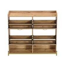 Elegant Wooden Shoe Cabinet With Rattan Doors: 4 Doors, Metal Frame And Top Shelf For Stylish And Organized Storage. - Wood Color - View 7