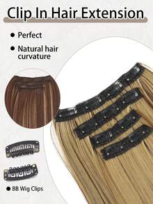 Extensiones de cabello rectas de 14 pulgadas con clip, cabello sintético natural y suave, extensiones con clip invisibles para dar volumen, aptas para uso diario - Multicolor - Ver 5