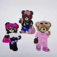 1 pieza Parche bordado de oso de dibujos animados rosa, tamaño grande, diseño único y dulce, opción ideal para reparación de ropa DIY, se puede coser en ropa, bolsos y accesorios, decoración de moda y accesorio de reparación, adecuado para niñas - Multicolor - Ver 10