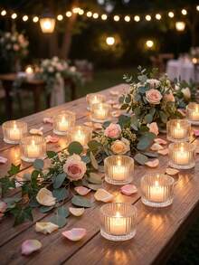 Portavelas de vidrio transparente, portavelas de estilo vintage, portavelas decorativo romántico, adecuado para velas flotantes y velas de té, se puede usar como decoración central, decoración del hogar, regalo para despedida de soltera, regalo de cumpleaños, regalo de Navidad, decoración de mesa para fiesta de boda y regalo - Multicolor - Ver 2