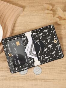 Schwarze Schleife Liebes Muster Mini Geldbörse Tasche Portemonnaie Mode minimalistisch Kartenhalter schlank leicht tragbar für Bargeld, Ausweis, Kreditkarte, Münzfach als Geburtstagsgeschenk, Jahrestags-Geschenk für Liebhaber, Frauen, Mädchen, Teenager, Studenten, Schüler, Männer - Schwarz - Übersicht 7