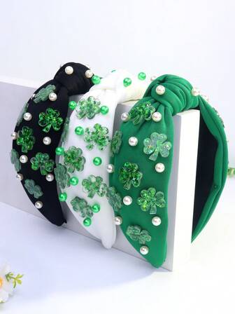 1개 여성 클로버 투명 별이 빛나는 성 패트릭 데이 복고풍 파티 폴리에스터 넓은 매듭 머리띠