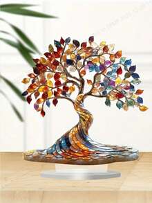 1 pieza Decoración de escritorio de árbol de la vida bohemio plano 2D de acrílico - Adecuado para exhibir en el hogar, la oficina o la cafetería - Multicolor - Ver 5