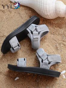 New Fashion Summer Baby Comfortable Hook And Loop Non-Slip Wear-Resistant Beach Sandals, Solid Color Lightweight Stylish Easy To Match, Minimalist Style, Campus Style, Casual Sports Sandals, Suitable For Daily Wear - Grey - View 5