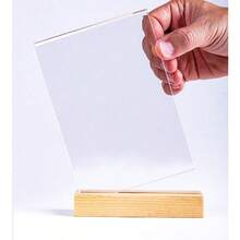 SET DE 6 PORTA MENUS BASE MADERA SOPORTE DE LETRERO DE ACRILICO ELEGANTE MODERNO SET DE 6 DOBLE CARA SOPORTE DE MADERA RESTAURANTES OFICINA BARES TABLERO DE MESA 3MM ESPESOR (1/2 CARTA (14X22CM)) - L - Ver 2