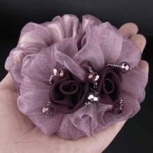 Korean Style Floral Elegant Large Scrunchie Mesh Hair Tie Elegant High-End Hair Accessory Women - Dây buộc tóc hình hoa đôi [màu tím] - Xem 5