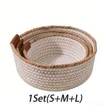 1/3 سلة تخزين مصنوعة يدويًا من القطن المنسوج، بطراز ريفي كريمي، مناسبة لتخزين المفاتيح في المدخل، وتنظيم مكتب المكتب، وديكور المنزل، وتخزين مستحضرات التجميل، لجميع المواسم - أبيض - مشاهدة 17