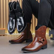 26 đôi bốt cao bồi miền Tây dành cho nam, bốt cổ cao đến giữa bắp chân có nút cài, bốt kiểu Anh có khóa kéo bên hông, giày da cao cổ, giày cao cổ, giày nam, bốt da nam. - màu nâu - Xem 10