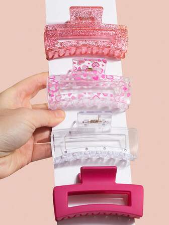 4 Stück/3 Stück/2 Stück/1 Stück rosarote herzförmige Haarklammern Set, rosa glitzernde Haarclips, glänzende Haifischklammern, Y2K bedruckte Herz Haaraccessoires, geeignet für Mädchen und Frauen, essentiell für Frühling/Sommer, toll als Geburtstagsgeschenk, Hochzeitsgeschenk, Strandurlaub und Lässig Outfits, Muttertagsgeschenk, Partygeschenk, Braut- und Valentinstag Geschenk, Rückkehr zur Schule