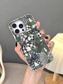 Handyhülle mit kariertem Schleifenmuster, ästhetischer Retro-Stil, kompatibel mit iPhone 17Promax 17Air 17pro 17 16 15 14 13 12 Plus Pro S25Ultra S25plus S25 S24 S23 plus FE Hülle - Schwarz - Übersicht 1