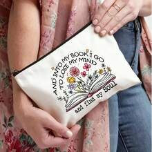 1pc Zipper Closure Fabric Makeup Bag, Casual Bookworm Cosmetic Pouch, Floral Pattern Travel Toiletry Organizer, Ideal For Women, Sisters, Friends - Outdoor, Camping, Party - Multicolor - View 9